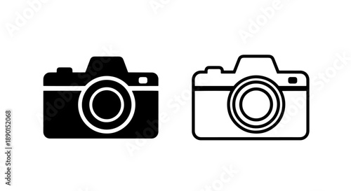 Photography Camera Icon: Solid Black and Outline Vector for Creative Photo and Studio Work
