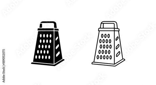 Kitchen Box Grater Icon: Solid Black and Outline Vector for Culinary Prep and Cooking Concepts
