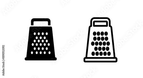 Basic Flat Grater Icon: Solid Black and Outline Vector for Home Cooking and Kitchenware Logos