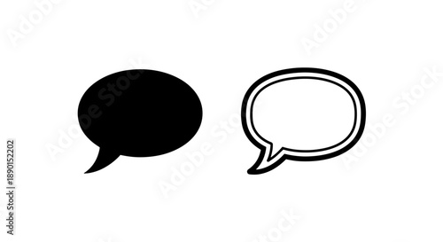Chat Bubble Icon Set: Black Solid and Outline Speech Symbols for Communication