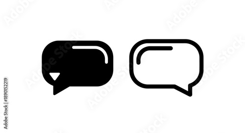 Rounded Chat Bubble Icon Set: Black Solid and Outline Speech Symbols for Messaging Apps