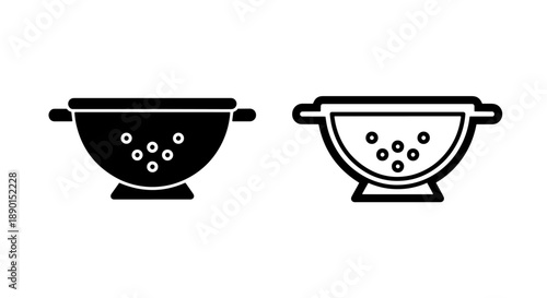 Simple Colander Icon Design: Black Solid and Outline Kitchen Sieve for Cooking