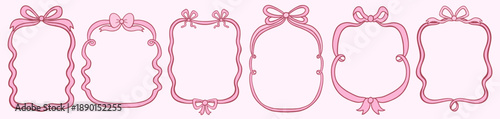 Cute vector set with romantic ribbon frames with bows, Pink wavy borders for Valentine's Day and Christmas designs, invitations and menus