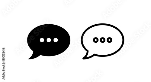Black and white chat bubble icons with ellipsis for communication apps and pending message indicators