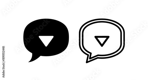 Black and white speech bubble icons with down arrow for dropdown menus or download notifications