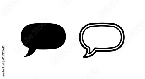 Rounded speech bubble icons in black and white for modern chat interfaces and online communication