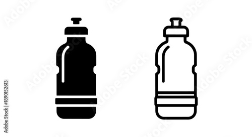 Black and white sport water bottle icons for fitness, gym, athletic training, and active lifestyle apps