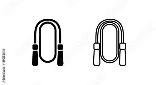 Simple Black Jump Rope Icon Set for Fitness, Cardio, and Exercise