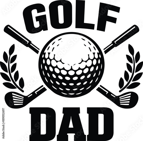 Golf Dad Retro Badge with Crossed Golf Clubs and Ball Vector Illustration