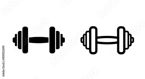 Essential Dumbbell Icon Set in Black and Outline Styles for Gym and Exercise