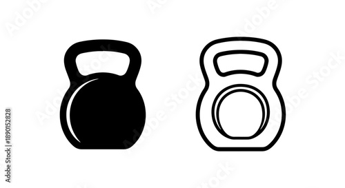 Minimalist Kettlebell Icons in Solid and Line Art for Weightlifting and Core Workouts
