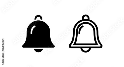 Notification bell solid and outline vector icons for app alerts and reminder interfaces