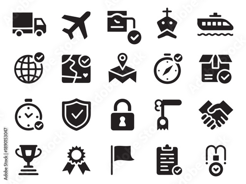 Comprehensive set of logistics and shipping icons for business and delivery services
