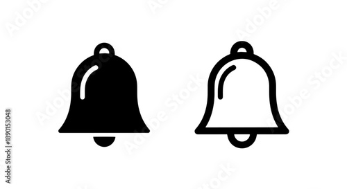 Digital notification bell solid and outline vector icons for mobile alerts and interface designs