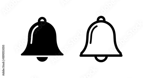 Application alert bell solid and outline vector icons for user interface and reminder systems