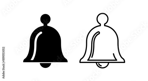 Classic bell ring solid and outline vector icons for announcements and vintage alert designs
