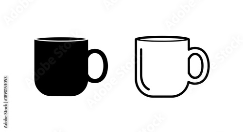 Simple coffee mug solid and outline vector icons for cafe, breakfast, and beverage applications