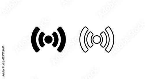Universal Wireless Connection Icon Set: Central Dot with Signal Waves in Solid Black and Outline