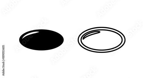 Polished Oval Shape Icon with Subtle Highlight in Solid and Outline Styles for UI Elements