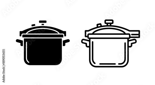 Modern Pressure Cooker Pot Icon in Solid and Outline Styles for Kitchen and Cooking Apps