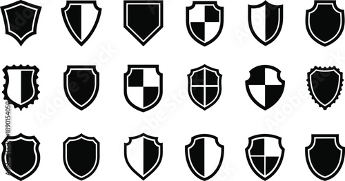 Collection of heraldic shield silhouettes with various designs and patterns silhouette