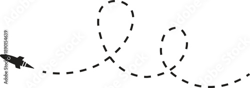 Creative Journey Illustration: A whimsical illustration of a creative journey featuring paper airplane and rocket ship, hand-drawn with dotted lines and charming symbols