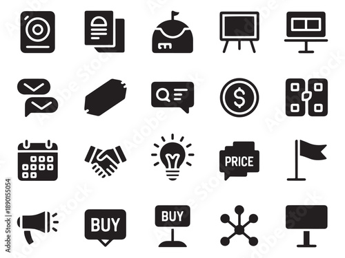 Collection of 20 business and finance glyph style icons for web and mobile applications