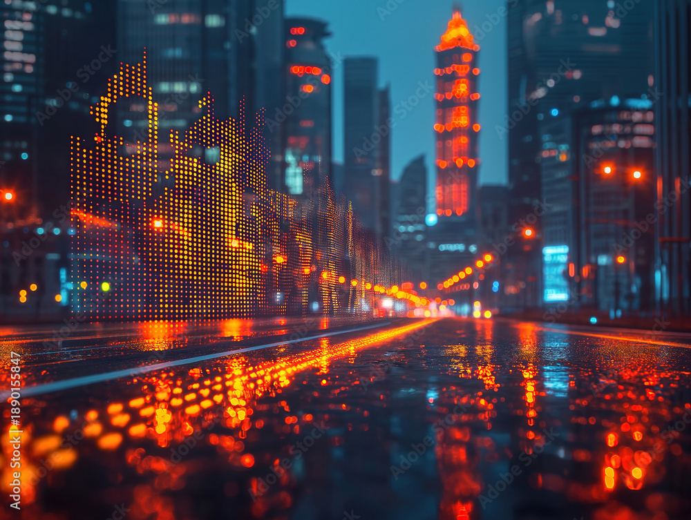 Fototapeta premium Sophisticated A digital painting of a futuristic cityscape