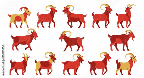 Set of Chinese Zodiac Goat Illustrations for Lunar New Year Design