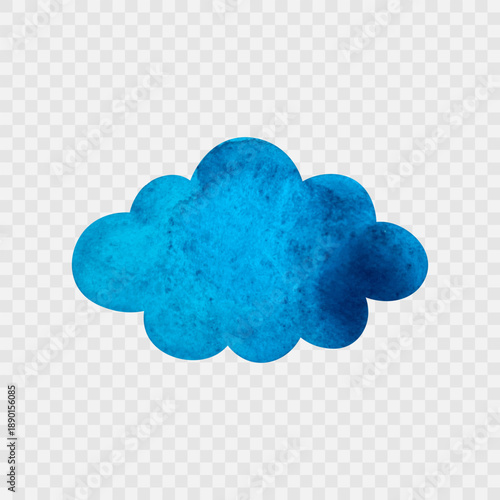 Blue watercolour cloud isolated on white background. Cpil art. Decorative element for design, posters, banners, postcards. Childish doodle style. Hand drawn watercolor clouds set. Vector illustration