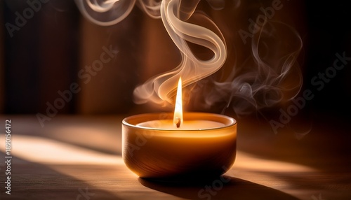 Candle Flame Glowing With Soft Swirling Smoke In Warm Light