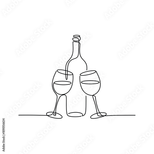 Continuous line drawing of wine bottle pouring into glass  drinking concept