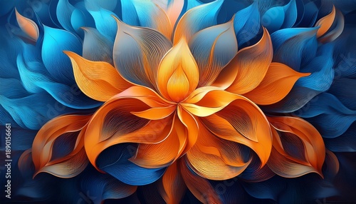 Beautiful Abstract Floral Design With Vibrant Blue And Orange Gradient Elements
