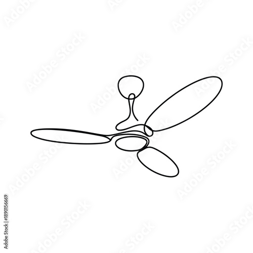 Continuous line drawing of a ceiling fan with spinning blades  minimalist home decor
