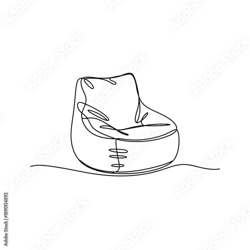 Continuous line drawing of a modern bean bag chair for interior design and furniture concept