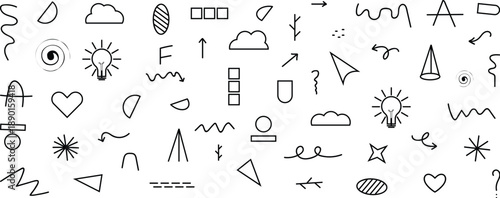 Collection of hand drawn symbols and shapes