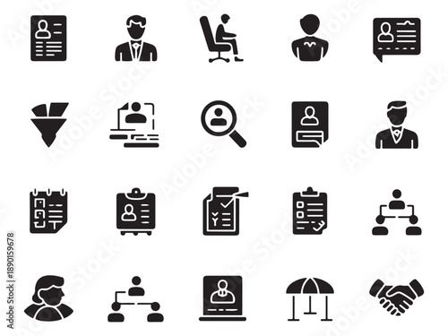 Glyph style icons for hr recruitment and business management concepts