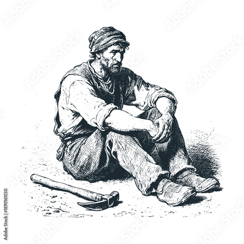  Deepicting a simple worker resting after labor