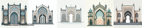 Mosque gate vector. Ramadan theme. Vector, minimalist, illustration, icon set.