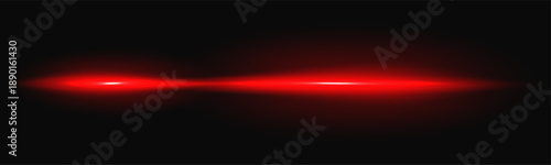 Red light laser beam with neon flare and speed glow for tech background. Bright shine ray effect in digital energy space with sparkle effect technology. Abstract horizontal line isolated vector