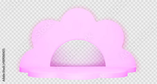 3d pink spring flower podium. Mother day sale stand for banner. Cute product display platform for Easter presentation. Floral baby shower arch pedestal. Beautiful asia garden render cosmetic stage.