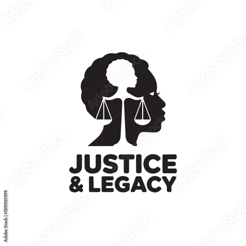 Justice and legacy symbolic logo design featuring woman profile and scales for legal equality and civil rights advocacy organizations vector illustration representing fair treatment