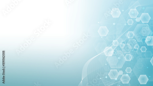 Health care or medical abstract background with hexagons, lines and dots. Scientific innovation banner template concept. Biology and pharmaceutical technology background. Vector illustration.