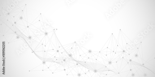 Geometric abstract background with connected line and dots. Structure molecule and communication. Big Data Visualization. Medical, technology, science background. Vector illustration.