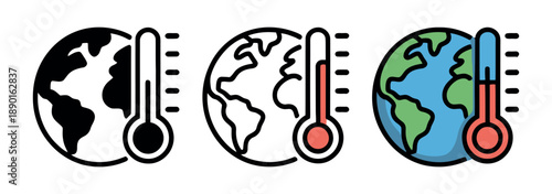 Global warming concept shows Earth juxtaposed with a thermometer indicating rising temperature levels.