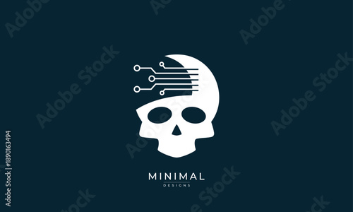 Cyber Technology Skull Logo – Digital Security Hacker Tech Icon