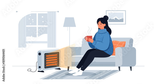 Cozy scene of a person reading a book at home in a living room by a heater.