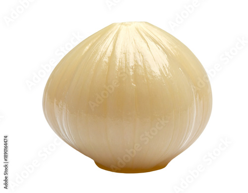 Whole pickled pearl onion, smooth shiny skin, isolated on black