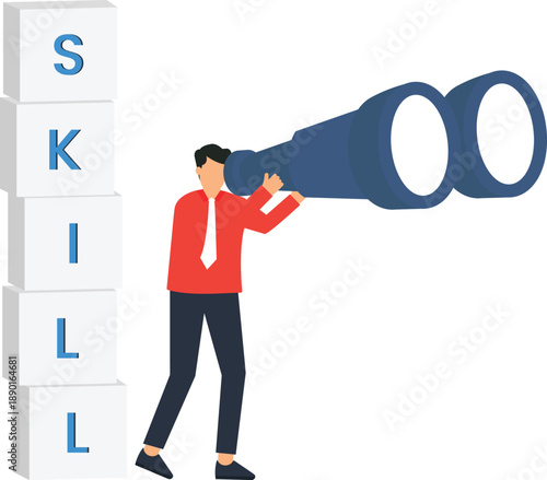Business Man Searching Talent Skill Development Career Opportunity Future Vision Corporate Strategy Professional Growth Human Resource Job Searching Finding Success Flat Design