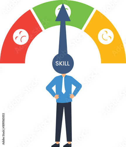 Skill level measurement gauge meter performance evaluation business competency expertise indicator professional development high achievement success rating human resources progress indicator